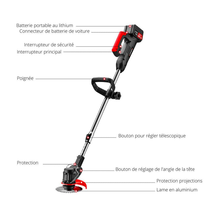 DÉBROUSSAILLEUSE À GAZON ÉLECTRIQUE SANS FIL AVEC BATTERIE